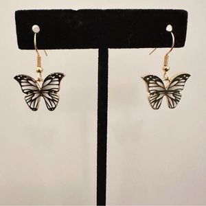 Butterfly Black+White Gold Earrings
